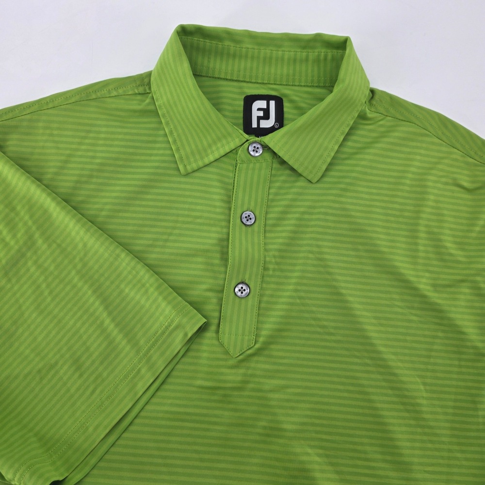 FootJoy Mens ProDry Golf Polo Shirt Lime Green Striped Short Sleeve Size Large